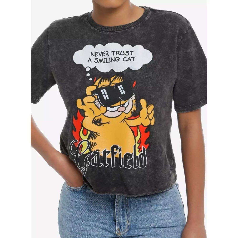 Hot Topic Garfield T Shirt Graphic Tee Never Trust A Smiling Cat Womens XL NWT